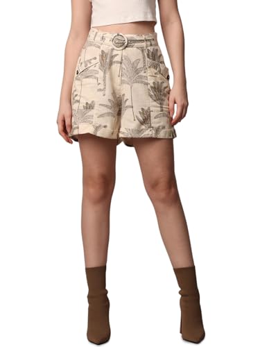 ONLY Women Regular Fit High-Rise Beige Shorts