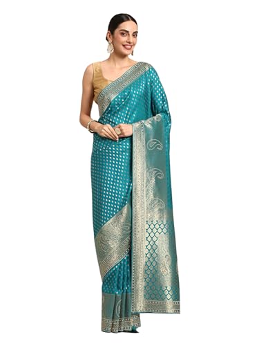 MOHEY Blue Art Silk Zari Weaved Saree for Women