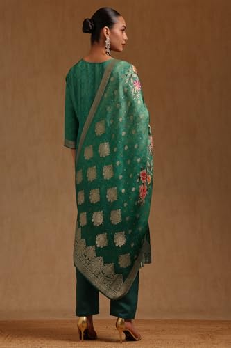 Soch Womens Green Russian Silk Ethnic Motifs Salwar Suit With Zardosi Work
