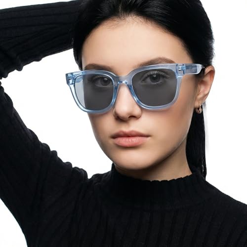 John Jacobs Transparent Blue - Black | Full Rim Square Stylish & Premium UV Protected Sunglasses | Acetate Lines | Polarized and 100% UV Protected | Men & Women | Wide | JJ S17345