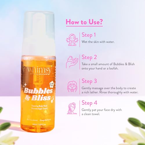 Whimsy Beauty Foaming Body Wash for Girls & Kids | Gentle Tear-Free Cleanser with Aloe Vera & Orange Extract | Safe for Sensitive Skin | Fun Scent | 4 to 16 Years | Organic, Natural Formula | Sulfate & Paraben Free | Dermatologist Tested