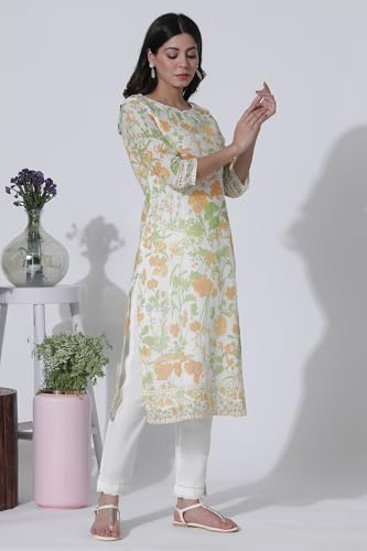 White Floral Printed Cotton Kurta, Pants with Dupatta Set_24ONWS10573-121976_XL