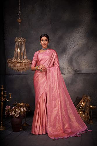 Vardha Women's Kanchipuram Art Silk Saree with Unstitched Blouse Piece - Gold Zari Woven Work Sarees for Wedding (Aashni Silk_518)