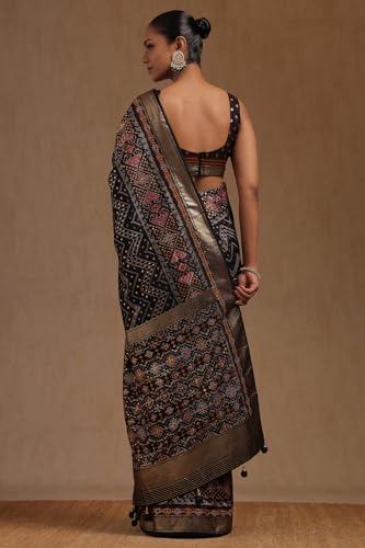 Soch Womens Black Dola Silk Chevron Saree With Stone Work
