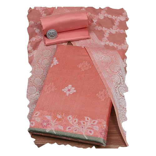 BIBA Women Peach Cotton Unstitched Suit Set_FREE SIZE