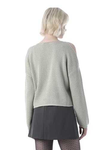 ONLY Women's Self Design Regular Fit Green Sweater