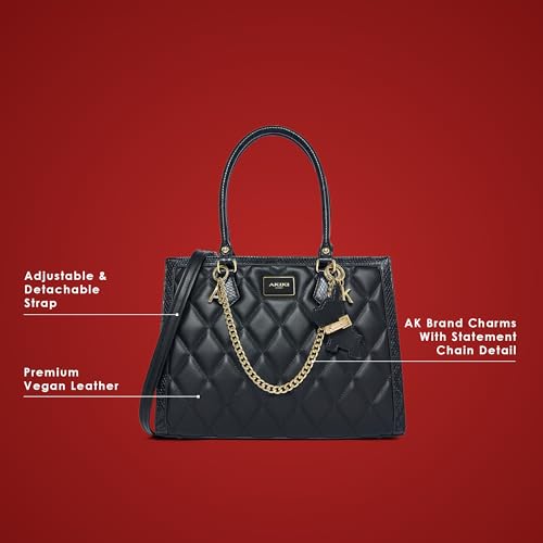 Akiki London Women's Swinden 35 Large Box Handbag|comes with Pet Charm|Statement Metal Detailing|Satchel Handbag for Women|Quilted Finish|Stylish Ladies Purse