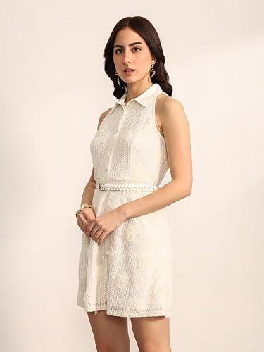 Kazo Ball Blanc Mini Dress with Belt (Cream L)