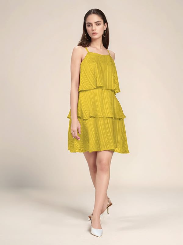 Zink London Women's Solid V-Neck Short Dress Yellow