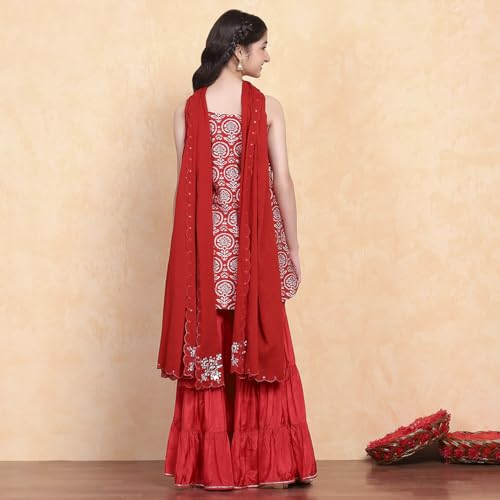 Biba Girl's Viscose Blend Kurta Set (KWSNKIS6318SS25RED_Red