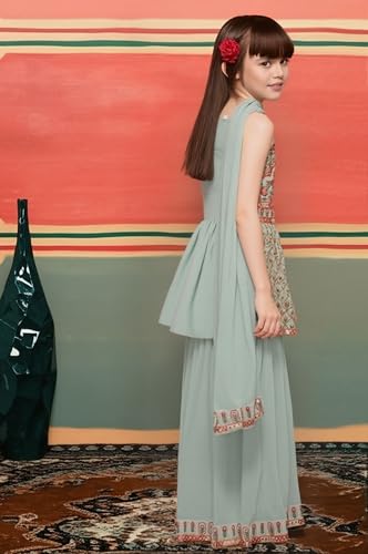 DIGILINE Georgette Embroidered Square Neck Sleeveless Kurti Sharara Set With Dupatta | Casual Stylish Kurti Sharara set for girls