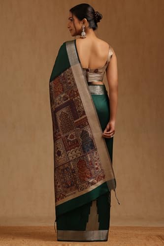 Soch Womens Green Tussar Ethnic Motifs Saree