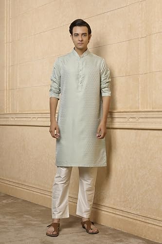 TASVA Light Green Jacquard Kurta Set|Size: L