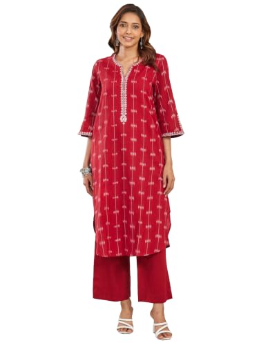 BIBA Dyed Cotton A Line Casual Kurta With Palazzo