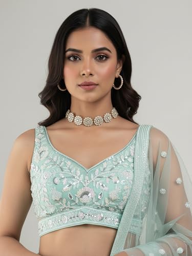 Zeel Clothing Women's Sequins Embroidered Soft Net Designer Lehenga Choli with Dupatta (5126-Blue-Womens-New-Lehenga-Choli; Free Size) (Blue)