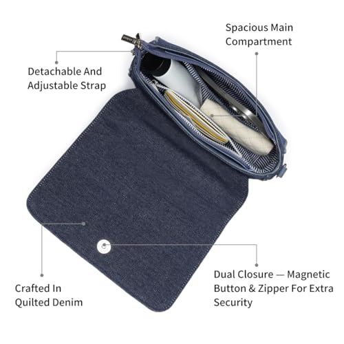 Fastrack Indigo Denim Sling Bag | Dual Closure – Magnetic Button & Zipper | Spacious Main Compartment with Dual Internal Pockets (1 Zippered) | Adjustable & Detachable Strap | 6-Month Warranty