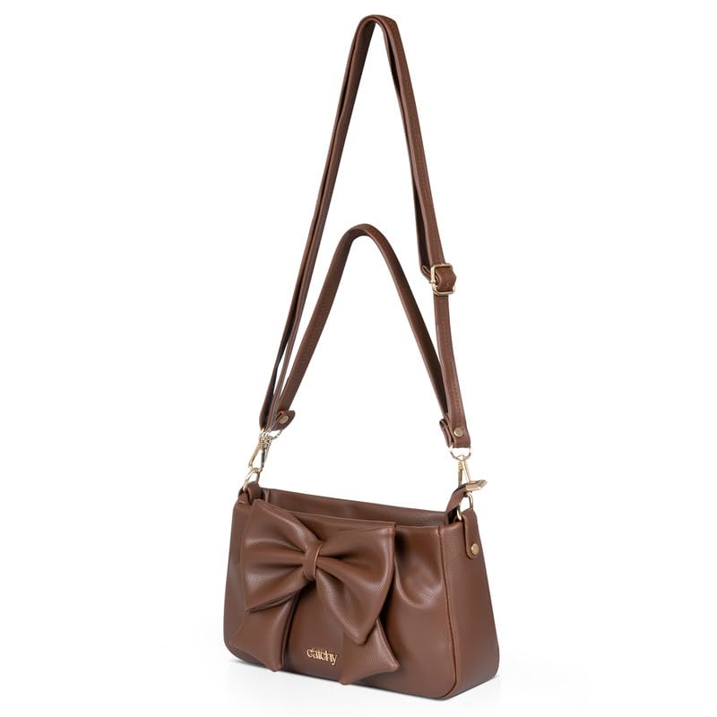 Catchy || Elegant Brown Bow Handbag – Stylish PU Leather Shoulder Bag for Women