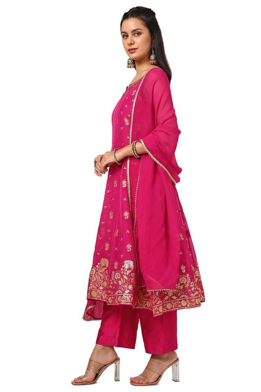 Soch Womens Fuchsia Organza Zari Woven Suit Set With Gotta Patti