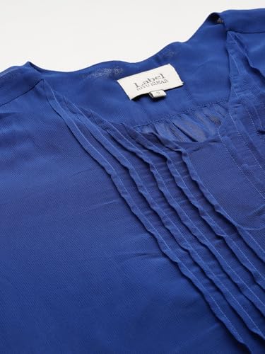 Label RITU KUMAR V Neck Full Sleeves Solid Short Dress with Inner Blue