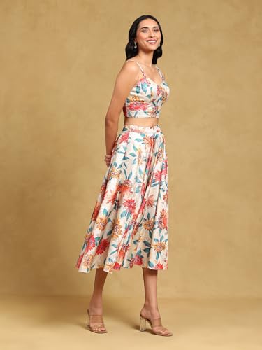 Label RITU KUMAR White Floral Top with Skirt Co-ord Set