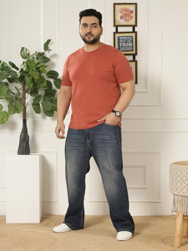 JOHN PRIDE Plus Size Men Regular Fit Solid Short Sleeves Rust Round Neck T-Shirt (JPTSR3501T_7XL_Rust)