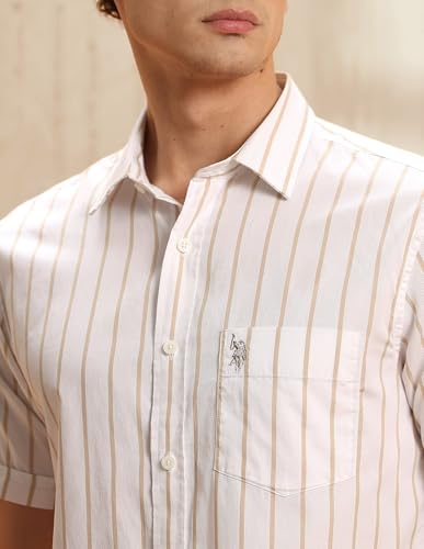 U.S.Polo ASSN. Men's Striped Tailored Fit Shirt (USSHT3133H_Beige