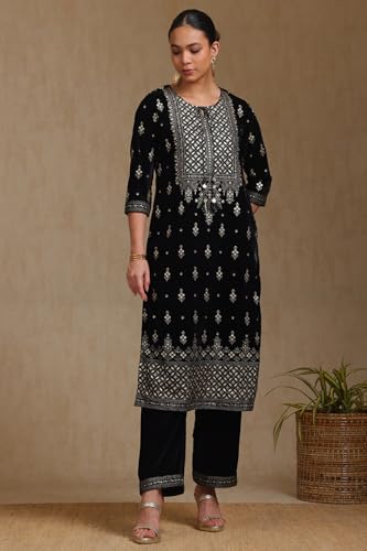 Soch Women's Velvet Salwar Suit Set (SLR-EWA4CD21214_Black