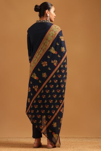 Soch Womens Navy Blue Cotton Floral Embroidered Salwar Suit