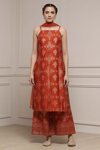 Biba Women's Viscose Rayon Kurta Set (SKDCRFLUX31070AW25ORG_Orange