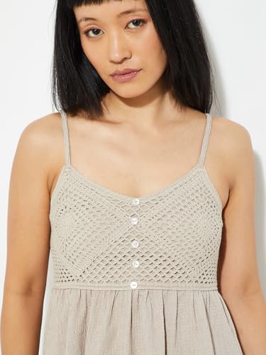 Max Alaya F x URB_N Women Crochet Knit Peplum Top (Beige_XS)