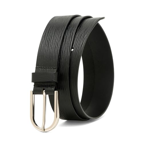 TYBELT Black Spanish Genuine Leather Belt for Men | Adjustable Waistband up to 36 Inches | Belt for Jeans & Dress Pants | Belt with Heavy Buckle_123_36