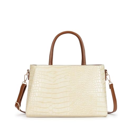Fastrack Croco-Textured Satchel Bag for Women | Faux Leather Handbag with Zip Closure, Gold Hardware and Organiser Pockets | Elegant Structured Satchel for Work, Brunch and Daily Use