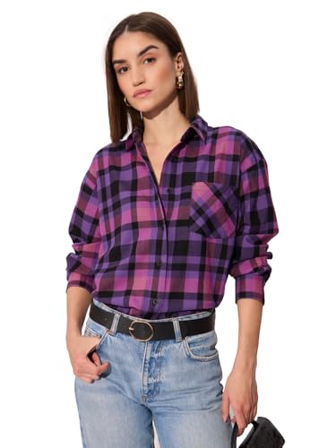 The Souled Store Plaid Shirt: Petunia Women and Girls Long Sleeve Collared Neck Button Down Boyfriend Shirts Womens Boyfriend Shirts Casual Button-Down Full Sleeve Solid Short Sleeve Casual Workwear