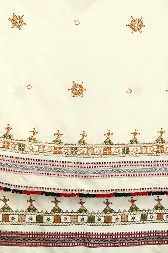 Exotic India Women's Shawl from Kutch with Central Embroidered Chakra and Mirrors Pure Wool Shawl (SWD54--frozen-dew)