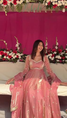 THE AYRA FASHION Women's Pink Silk Blend Anarkali Gown with Dupatta – Designer Ethnic Long Kurta Set (IN, Alpha, 2XL, Regular)