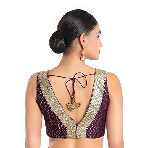 SALWAR STUDIO S Women's Wine Jain Silk Readymade Saree Blouse-SSB4322-WINE
