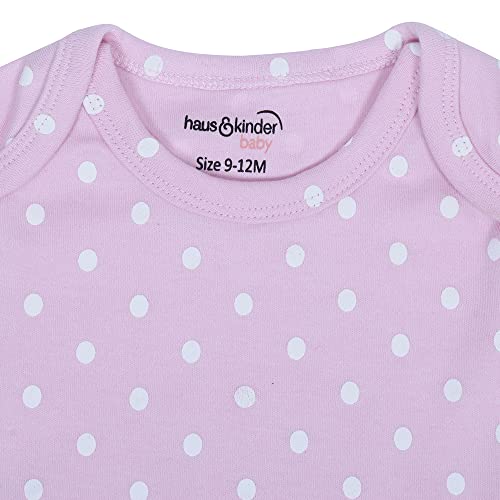 haus & kinder Iris 100% Cotton New Born Baby Bodysuits Rompers Onesies For Boy and Girl, 9-12 Months (White-Pink-Navy, Pack of 3)