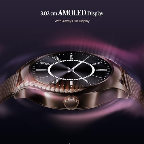boAt Enigma Gem Women's Luxury Smart Watch w/ 1.19” (3.02cm) AMOLED Display, Emergency SOS Live Location Sharing, Female Wellness, Watch Face Studio, BT Calling, Watch for Woman (Rose Gold)