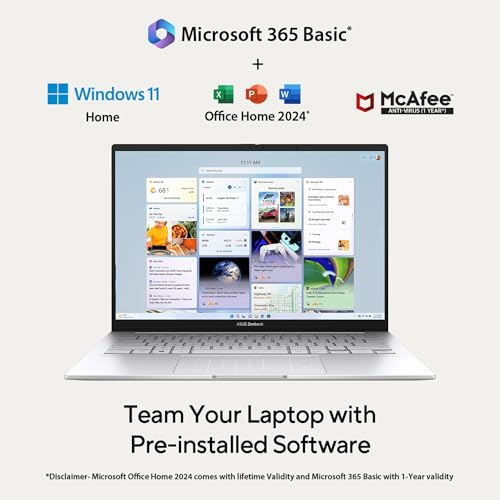 ASUS Zenbook 14,Smartchoice,Intel Core Ultra 5 (Series 2),16GB,1TB,3K OLED Touch Screen,14" (35.5 cm),120Hz,Win 11,M365 Basic (1Y),Office 2024, Silver,1.28 kg,UX3405CA-PZ345WS,Thin & Light Laptop