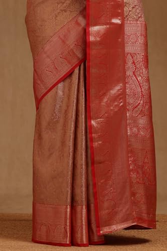 Soch Womens Onion Pink Silk Blend Zari Woven Saree