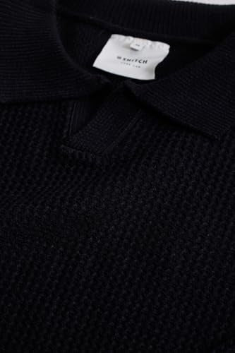 SNITCH Men's Sweater | Relaxed Fit Textured Knit Design | Viscose Blend Fabric with Polo Collar & Full Sleeves | Pullover Style for Casual & Streetwear Occasions |Black