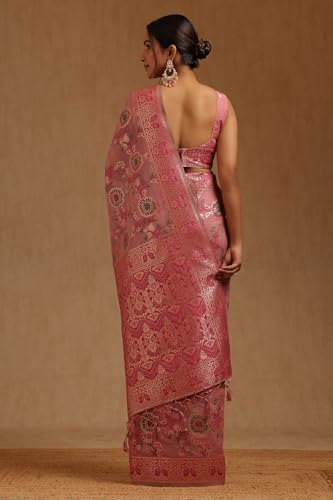 Soch Womens Blush Pink Chanderi Woven Design Saree