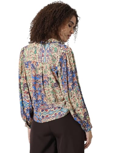 ONLY Women Printed Viscose Crop Length Blue Shirt