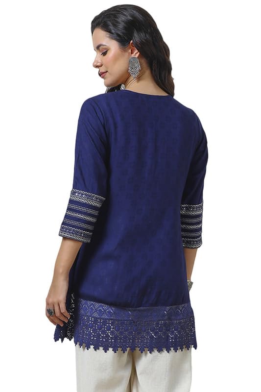 Soch Womens Navy Blue Rayon Schiffli Tunic