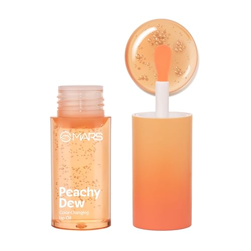 MARS Color Changing Lip Oil (4.5 ml) (04-PEACHY DEW) With Fat Applicator | Skin Nourishing Ingredients - Olive Fruit Oil, Jojoba Oil | Hydrating & Moisturising