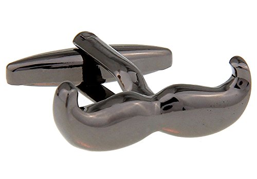 Topen Gun Metal Mustache Brass Cufflinks For Mens Black