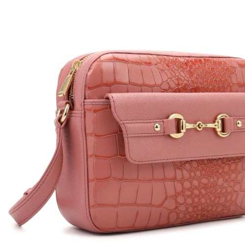 Da Milano Leather Sling Bag for Women - Rose Pink