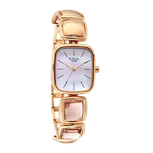 Titan Raga Moments of Joy Quartz Analog Mother of Pearl Dial Rose Gold Metal Strap watch for Women - NT95136WM01
