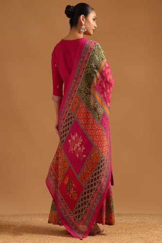 Soch Womens Fuchsia Viscose Blend Ethnic Motifs Zari Embroidered Salwar Suit With Sequin