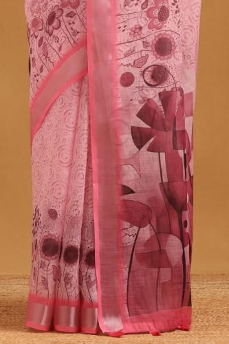 Soch Womens Pink Linen Botanical Saree